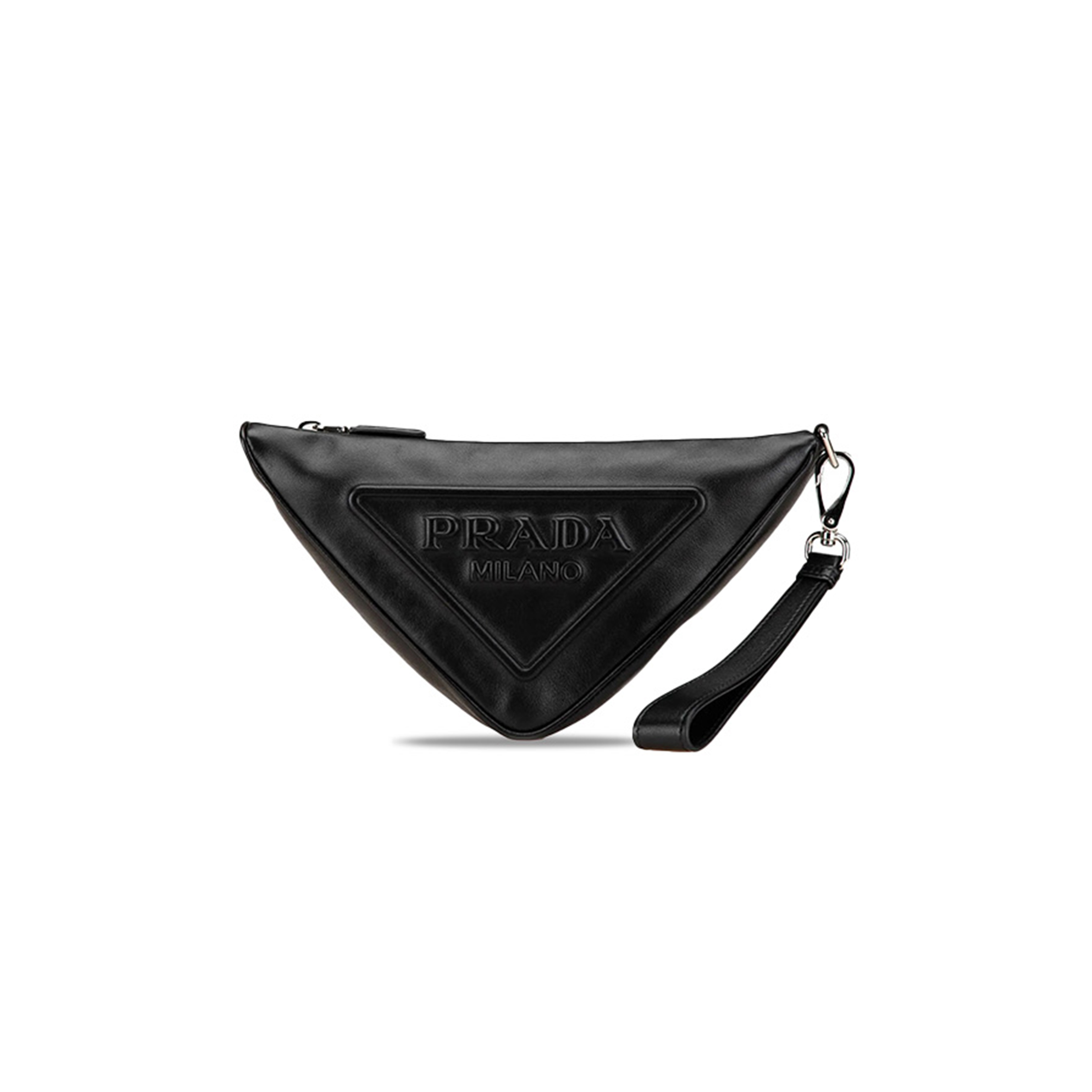 PRADA GRACE LUX TRIANGLE LOGO EMBOSSED TRIANGLE WRISTLET POUCH 1BH190 (26*14*12cm)